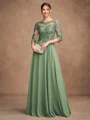 A-Line/Princess Chiffon Lace Scoop 3/4 Sleeves Floor-Length Mother of the Bride Dresses