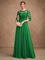 A-Line/Princess Chiffon Lace Scoop 3/4 Sleeves Floor-Length Mother of the Bride Dresses