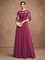 A-Line/Princess Chiffon Lace Scoop 3/4 Sleeves Floor-Length Mother of the Bride Dresses