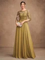 A-Line/Princess Chiffon Lace Scoop 3/4 Sleeves Floor-Length Mother of the Bride Dresses
