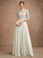 A-Line/Princess Chiffon Lace Scoop 3/4 Sleeves Floor-Length Mother of the Bride Dresses