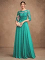 A-Line/Princess Chiffon Lace Scoop 3/4 Sleeves Floor-Length Mother of the Bride Dresses