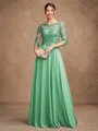 A-Line/Princess Chiffon Lace Scoop 3/4 Sleeves Floor-Length Mother of the Bride Dresses