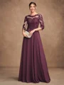 A-Line/Princess Chiffon Lace Scoop 3/4 Sleeves Floor-Length Mother of the Bride Dresses