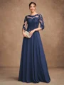 A-Line/Princess Chiffon Lace Scoop 3/4 Sleeves Floor-Length Mother of the Bride Dresses