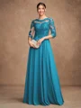 A-Line/Princess Chiffon Lace Scoop 3/4 Sleeves Floor-Length Mother of the Bride Dresses