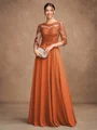 A-Line/Princess Chiffon Lace Scoop 3/4 Sleeves Floor-Length Mother of the Bride Dresses