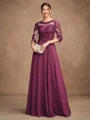 A-Line/Princess Chiffon Lace Scoop 3/4 Sleeves Floor-Length Mother of the Bride Dresses