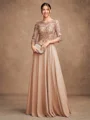 A-Line/Princess Chiffon Lace Scoop 3/4 Sleeves Floor-Length Mother of the Bride Dresses