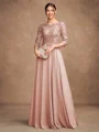 A-Line/Princess Chiffon Lace Scoop 3/4 Sleeves Floor-Length Mother of the Bride Dresses
