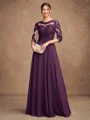 A-Line/Princess Chiffon Lace Scoop 3/4 Sleeves Floor-Length Mother of the Bride Dresses