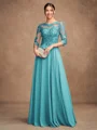 A-Line/Princess Chiffon Lace Scoop 3/4 Sleeves Floor-Length Mother of the Bride Dresses