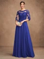 A-Line/Princess Chiffon Lace Scoop 3/4 Sleeves Floor-Length Mother of the Bride Dresses