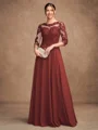 A-Line/Princess Chiffon Lace Scoop 3/4 Sleeves Floor-Length Mother of the Bride Dresses