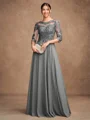 A-Line/Princess Chiffon Lace Scoop 3/4 Sleeves Floor-Length Mother of the Bride Dresses