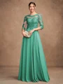 A-Line/Princess Chiffon Lace Scoop 3/4 Sleeves Floor-Length Mother of the Bride Dresses