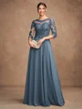 A-Line/Princess Chiffon Lace Scoop 3/4 Sleeves Floor-Length Mother of the Bride Dresses