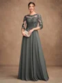 A-Line/Princess Chiffon Lace Scoop 3/4 Sleeves Floor-Length Mother of the Bride Dresses