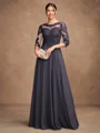 A-Line/Princess Chiffon Lace Scoop 3/4 Sleeves Floor-Length Mother of the Bride Dresses