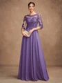 A-Line/Princess Chiffon Lace Scoop 3/4 Sleeves Floor-Length Mother of the Bride Dresses