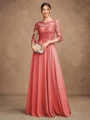 A-Line/Princess Chiffon Lace Scoop 3/4 Sleeves Floor-Length Mother of the Bride Dresses