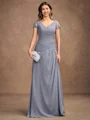 A-Line/Princess Chiffon Applique Sweetheart Short Sleeves Floor-Length Mother of the Bride Dresses
