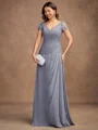 A-Line/Princess Chiffon Applique Sweetheart Short Sleeves Floor-Length Mother of the Bride Dresses