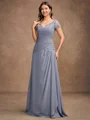 A-Line/Princess Chiffon Applique Sweetheart Short Sleeves Floor-Length Mother of the Bride Dresses