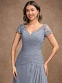 A-Line/Princess Chiffon Applique Sweetheart Short Sleeves Floor-Length Mother of the Bride Dresses