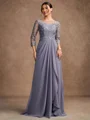 A-Line/Princess Chiffon Lace Scoop 3/4 Sleeves Floor-Length Mother of the Bride Dresses