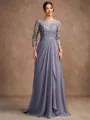 A-Line/Princess Chiffon Lace Scoop 3/4 Sleeves Floor-Length Mother of the Bride Dresses