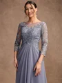 A-Line/Princess Chiffon Lace Scoop 3/4 Sleeves Floor-Length Mother of the Bride Dresses