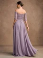 A-Line/Princess Chiffon Applique Off-the-Shoulder 3/4 Sleeves Floor-Length Mother of the Bride Dresses