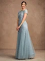 A-Line/Princess Tulle Lace Scoop Short Sleeves Floor-Length Mother of the Bride Dresses