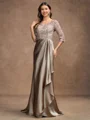 A-Line/Princess Satin Lace V-neck 3/4 Sleeves Sweep/Brush Train Mother of the Bride Dresses