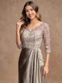 A-Line/Princess Satin Lace V-neck 3/4 Sleeves Sweep/Brush Train Mother of the Bride Dresses
