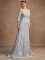 Sheath/Column Lace Applique Off-the-Shoulder 3/4 Sleeves Sweep/Brush Train Mother of the Bride Dresses