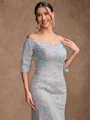 Sheath/Column Lace Applique Off-the-Shoulder 3/4 Sleeves Sweep/Brush Train Mother of the Bride Dresses
