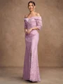 Sheath/Column Satin Lace Off-the-Shoulder 3/4 Sleeves Floor-Length Mother of the Bride Dresses