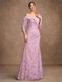 Sheath/Column Satin Lace Off-the-Shoulder 3/4 Sleeves Floor-Length Mother of the Bride Dresses