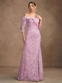 Sheath/Column Satin Lace Off-the-Shoulder 3/4 Sleeves Floor-Length Mother of the Bride Dresses