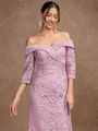 Sheath/Column Satin Lace Off-the-Shoulder 3/4 Sleeves Floor-Length Mother of the Bride Dresses
