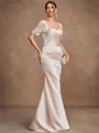 Sheath/Column Satin Lace Sweetheart Short Sleeves Floor-Length Mother of the Bride Dresses