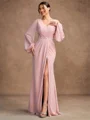 A-Line/Princess Chiffon Applique V-neck Long Sleeves Floor-Length Mother of the Bride Dresses