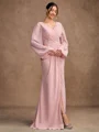 A-Line/Princess Chiffon Applique V-neck Long Sleeves Floor-Length Mother of the Bride Dresses