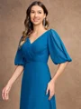 A-Line/Princess Chiffon Ruched V-neck 1/2 Sleeves Floor-Length Mother of the Bride Dresses