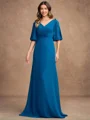 A-Line/Princess Chiffon Ruched V-neck 1/2 Sleeves Floor-Length Mother of the Bride Dresses