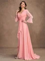 A-Line/Princess Chiffon Ruched V-neck Long Sleeves Sweep/Brush Train Mother of the Bride Dresses