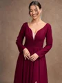 A-Line/Princess Chiffon Ruched V-neck Long Sleeves Floor-Length Mother of the Bride Dresses