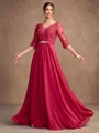 A-Line/Princess Chiffon Lace V-neck 3/4 Sleeves Floor-Length Mother of the Bride Dresses